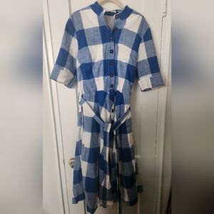 EShakti Zapelle Blue Check fit and flare dress